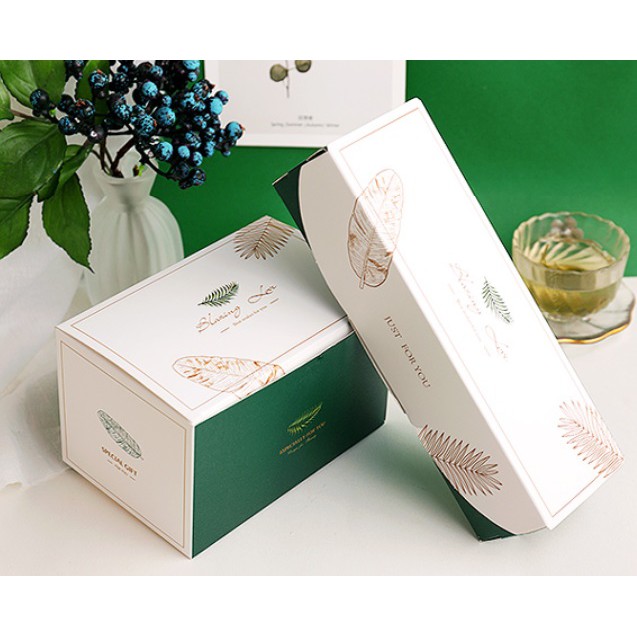 小清新綠葉餅乾盒 (長條/方形) 點心盒 烘培包裝 手工餅乾盒 禮物盒【H84】露比小舖