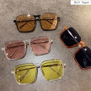 💕Half Sugar太陽眼鏡👗韓版復古ins大框顯瘦太陽眼鏡個性半框方形圓臉茶色防紫外線墨鏡