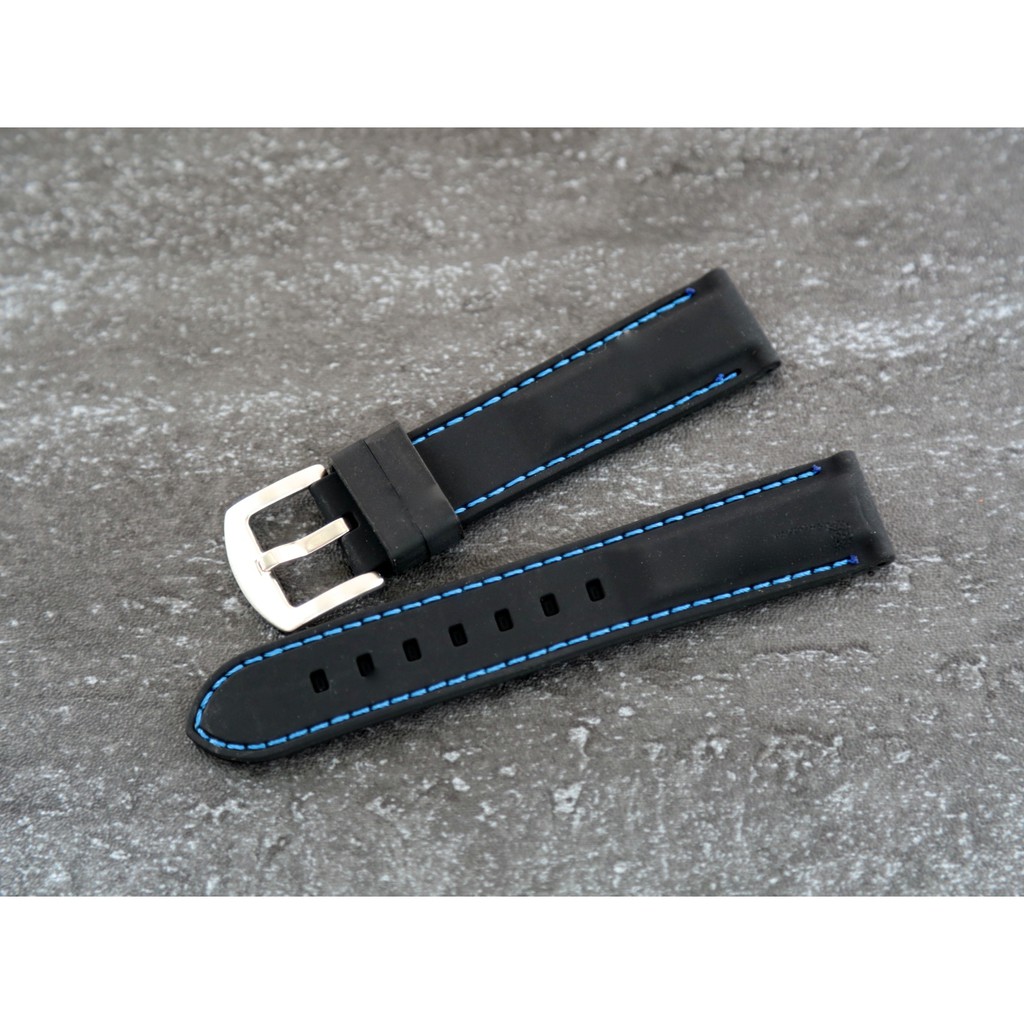 20mm silicone 通用型 賽車疾速風格矽膠錶帶不鏽鋼製錶扣,藍色縫線,雙錶圈 seiko