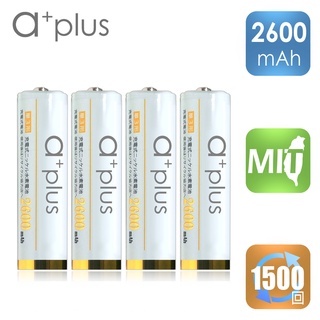 a+plus 高容量低自放 AA-3號充電電池2600mAh 4入-白金款