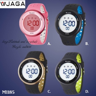JAGA捷卡 透氣矽膠錶帶 簡約圓形液晶顯示多功能 防水 運動型電子錶 科技時尚造型M1185