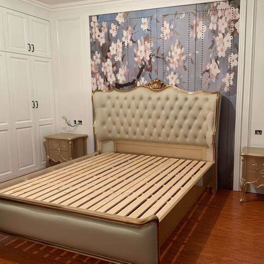 優米木業美式太子床輕奢實木床主臥雙人婚床.米軟包超縴皮現代簡約風高架床高腳床雙層床架鐵床架雙人床架