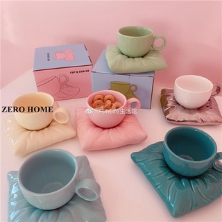 ZERO HOME枕頭咖啡杯碟 可愛陶瓷下午茶杯碟 早餐杯碟禮盒裝#超取請聊聊我#預購