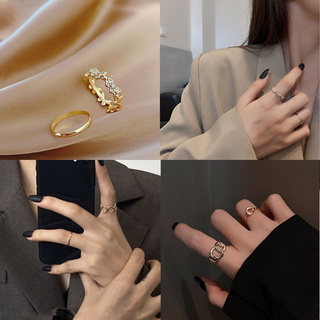 2 件/套韓國簡約風格 18K 金不銹鋼個性女士時尚首飾戒指