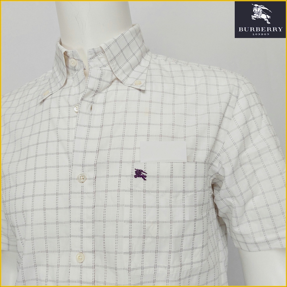 日本古著✈️BURBERRY 日本製 短袖襯衫 男 M號 BURBERRY LONDON LOGO口袋 O552B