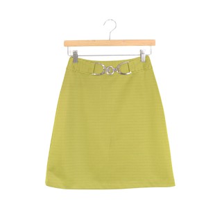 （24腰）高腰 橄欖綠 立體織紋 A字裙型 金屬腰飾造型 古著短裙 復古短裙 Vintage 216