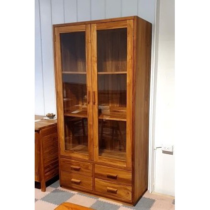 幸福家實木傢俱 全柚木玻璃書櫃,展示櫃, 收納櫃, 置物櫃, (BC0508)