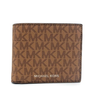 MICHAEL KORS 經典滿版logo短夾 皮夾 防刮PVC皮革 男夾 錢包 零錢袋 M88678 棕色MK(現貨)