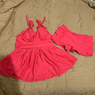桃紅色兩件式泳衣L號