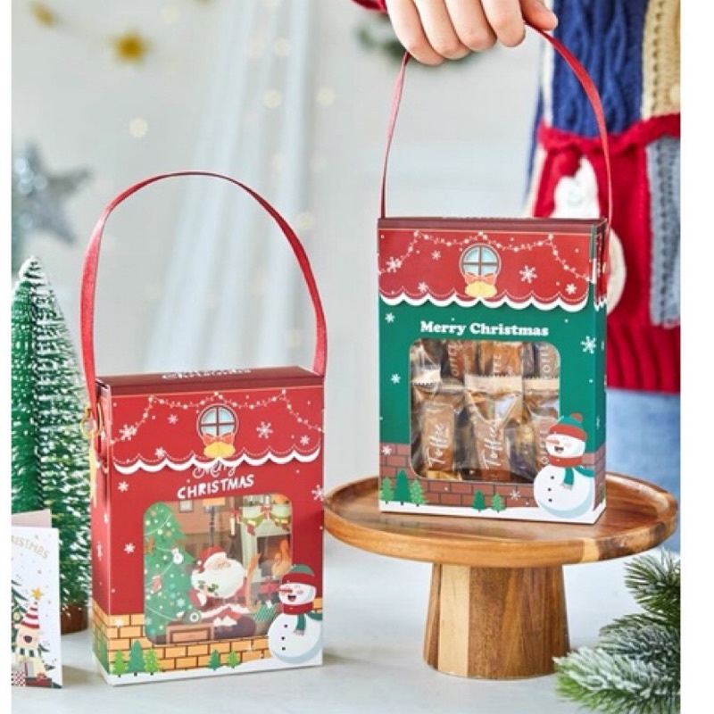 vvbonjour愛烘焙《現貨》聖誕節手提紙盒 聖誕交換禮物盒 包裝盒 糯米船盒 餅乾盒 蛋糕盒 杯子蛋糕禮品盒手提盒子