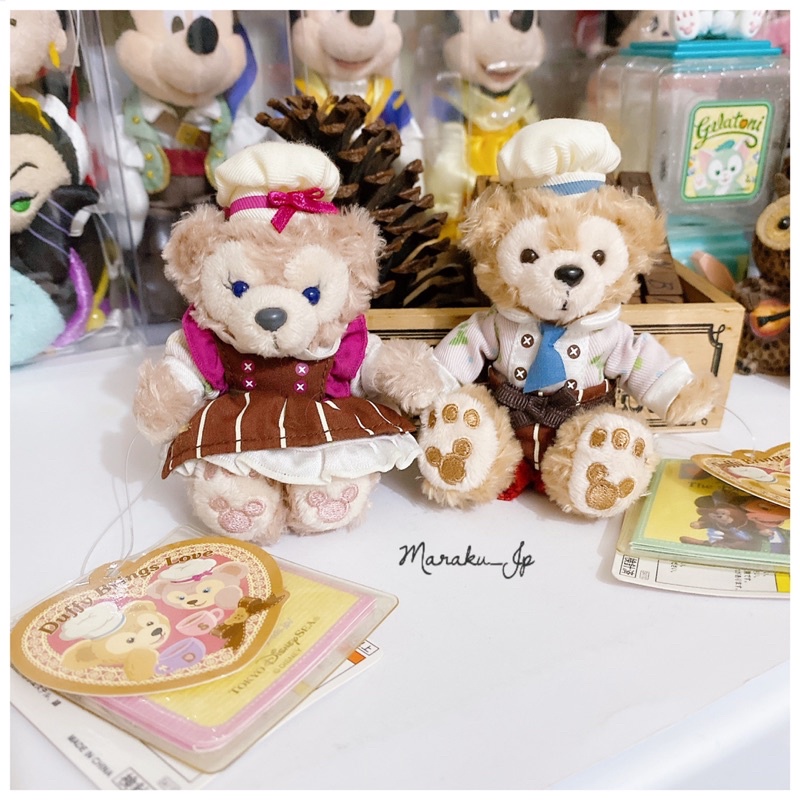 日本海洋迪士尼 Disney 絕版品 情人節限定 廚師 Duffy 畫家貓 雪莉玫 達菲 娃娃 珠鍊 吊飾 鑰匙圈 坐姿