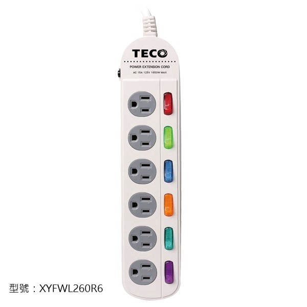【蝦皮直營】TECO 東元 六開六插轉接電源線組 XYFWL260R6 插座 延長線 現貨 台灣公司貨