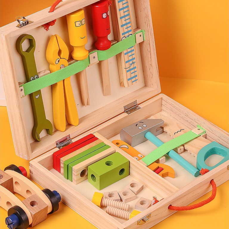 小碳雜貨店兒童修理工具箱拆裝木工盒木製玩具益智仿真男孩子過家家螺絲螺母