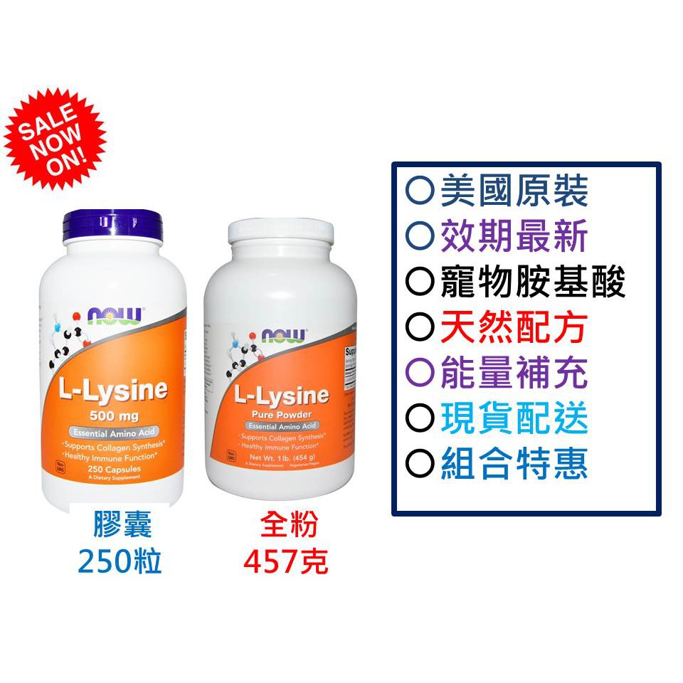 美國原裝現貨 寵物now Foods L Lysine 500mg 寵物保健離胺酸離氨酸賴胺酸賴氨酸 蝦皮購物