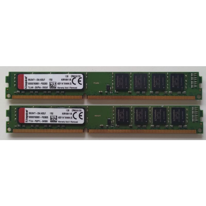 金士頓 KVR16N11/8 DDR3 8GBx2 (細版）一組