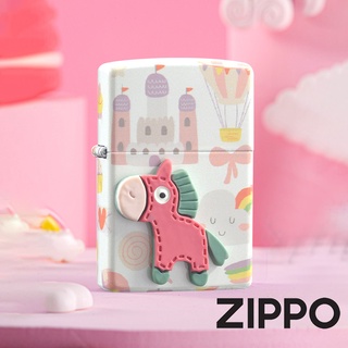 ZIPPO 夢幻城堡-粉白紅木馬防風打火機 Z-059 獨角獸 馬 蛋糕 糖果 粉紅 鍍膜 光滑 風格 城堡 終身保固