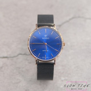 MIRRO 氣質女孩 水晶玻璃 腕錶 38mm-網狀米蘭鋼帶/藍面玫瑰金 [ 秀時堂 ]