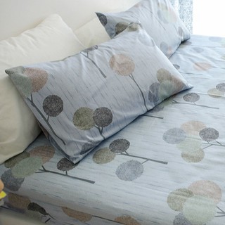 絲薇諾 精梳棉床包枕套三件組(小森之樹-藍色) - 雙人/加大 含2件枕頭套/台灣製
