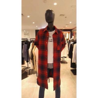 H:CONNECT 韓國品牌 女裝 - 格紋壓扣長襯衫外套 - 紅色