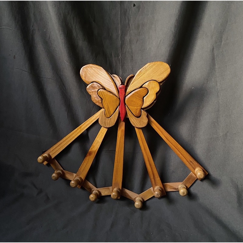 {{ 老叢 }} 🦋 早期木製蝴蝶伸縮壁掛式衣帽架