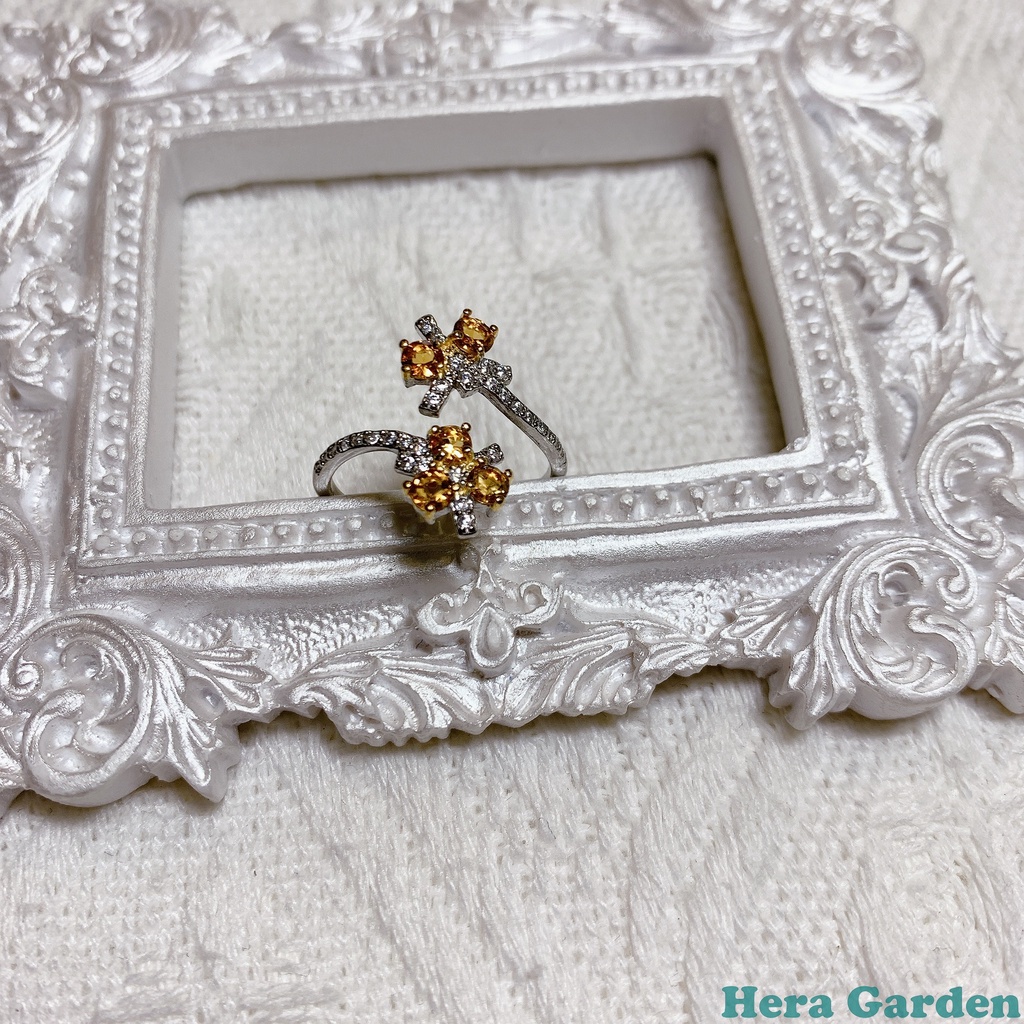 【Hera Garden】暴力黃水晶花朵上開口戒指
