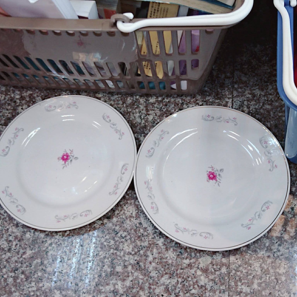 早期 桃紅 花卉 經典粉色玫瑰花 陶瓷盤  盤子