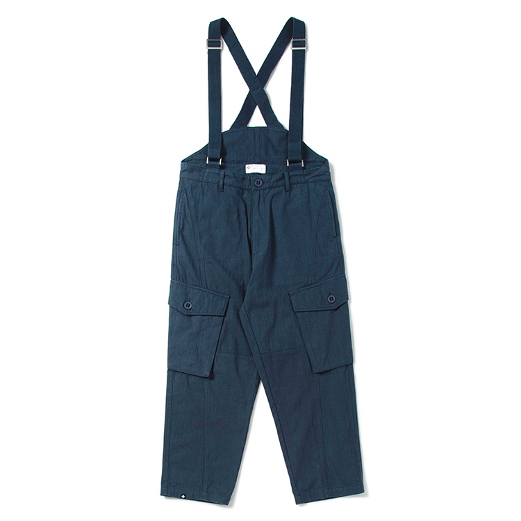 [B-SIDE]HBT SUSPENDERS 寬版 錐形 人字紋面料 輕水洗 立體大口袋 背帶可調整 工作吊帶褲 海軍藍