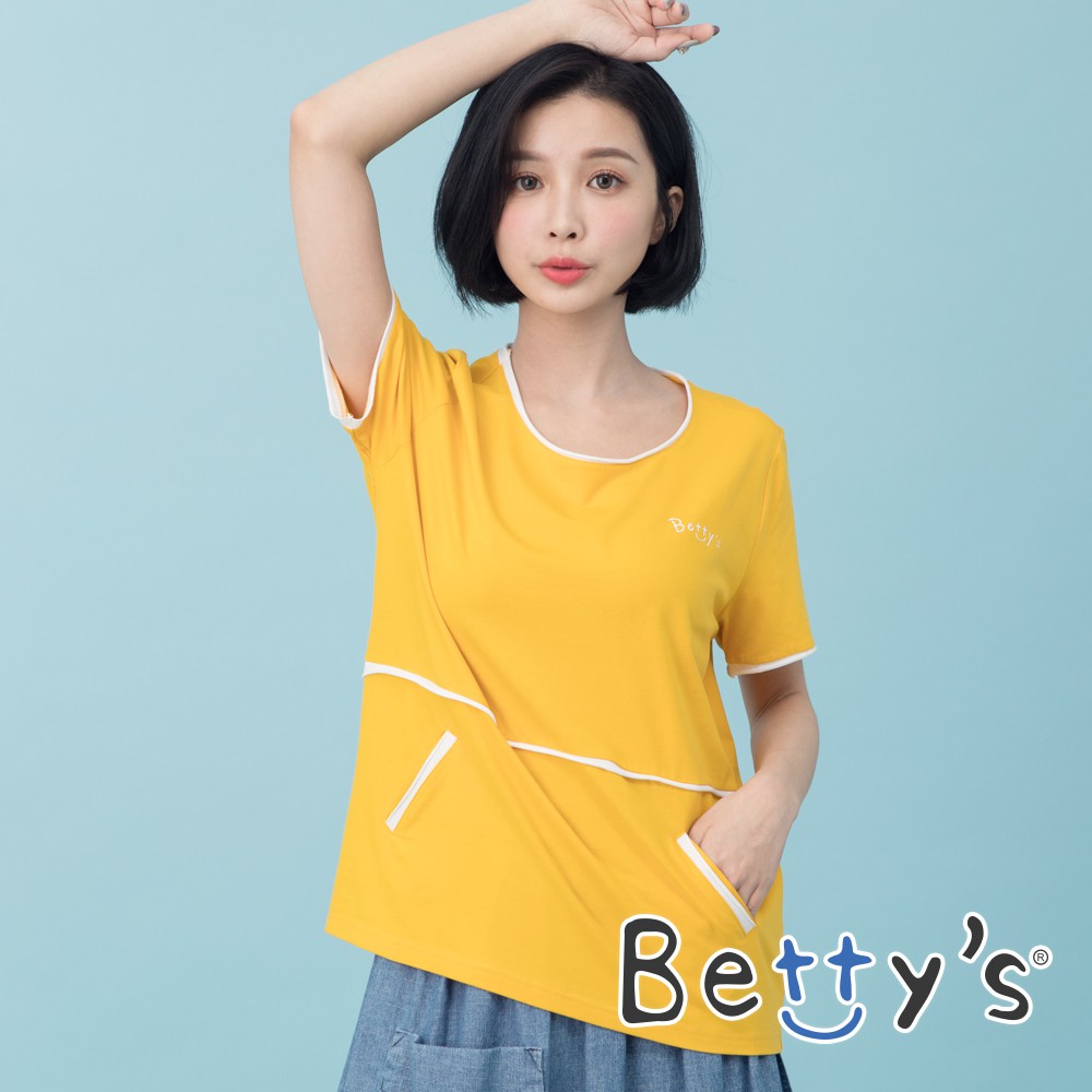 betty’s貝蒂思(01)配色圓領短袖T-shirt  (黃色)