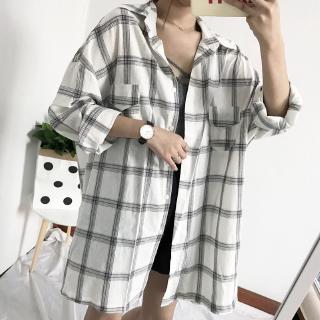 蔓莎💞2025長袖翻領格子襯衫女春夏秋季內穿外搭學生大碼防曬衣上衣外套女
