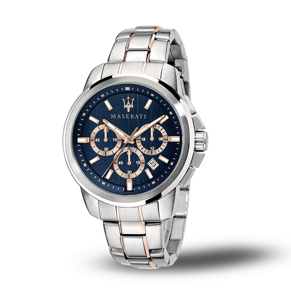 【Maserati 瑪莎拉蒂】刷紋面盤設計三眼日期腕錶-時尚藍/R8873621008/台灣總代理公司貨享兩年保固