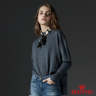 BRAPPERS 女款 小高領側開衩長袖線衫-灰藍