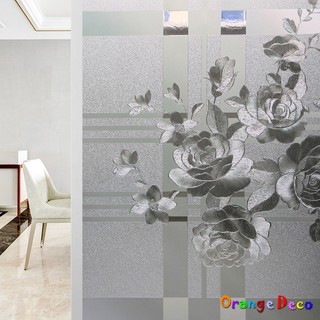 【橘果設計】方格大牡丹 靜電玻璃貼 90X200CM 防曬抗熱 無膠設計 磨砂玻璃貼 可重覆使用 桌布