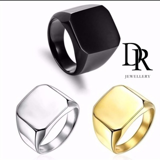 Dr珠寶時尚韓國配飾不銹鋼商務男士霸氣戒指全光面方形純金銀黑色戒指