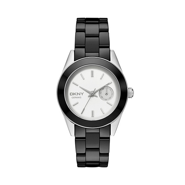 【DKNY】美式經典時尚陶瓷腕錶-黑銀款/NY2143/台灣總代理公司貨享一年保固
