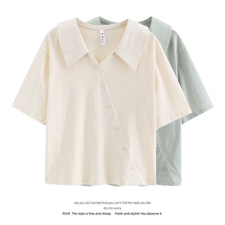 日系v領白色襯衫女短袖小個子夏季chic韓風法式bm上衣小眾設計感