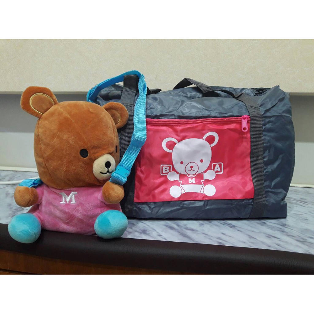 [全新]明治Meiji背包熊熊/娃娃/玩偶/絨毛填充玩具。多功能:可測背/可當登機袋/行李箱手提袋購物袋。可愛療癒收藏