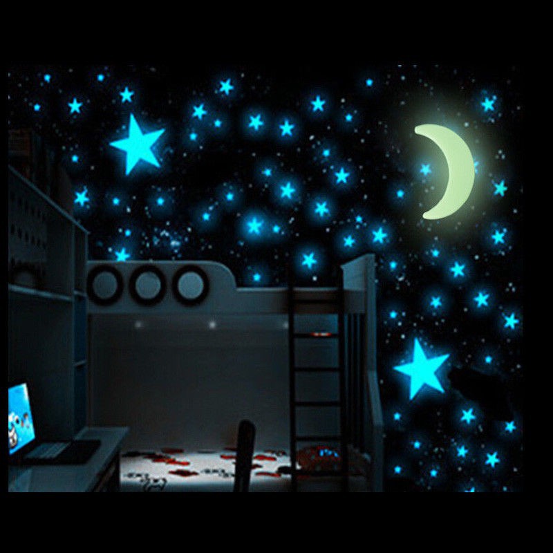 夜光三維壁紙 100 張星星 + 1 件夜光藝術貼紙在黑暗中發光牆貼裝飾