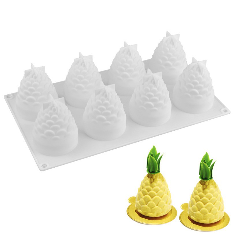 ▪8連▪法式3D立體松果鳳梨菠蘿造型淋面鏡面矽膠蛋糕模/慕斯矽膠蛋糕模/巧克力果凍模