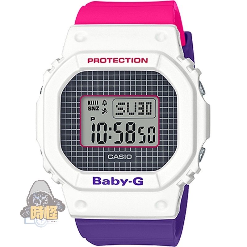 【CASIO】台灣卡西歐公司貨 BABY-G 復古格紋方框撞色電子錶 -白X桃紅X亮紫(BGD-560THB-7)