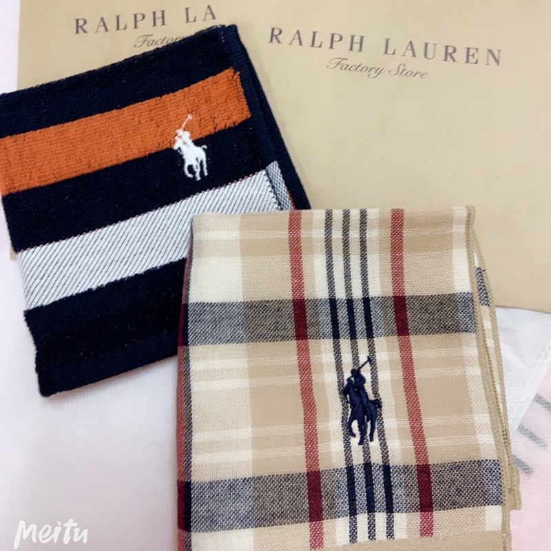 日本Ralph Lauren 大馬純棉手帕 小毛巾 小方巾