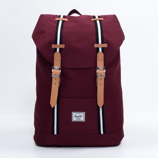 Herschel 高階 Retreat 中型 Offset 酒紅 真皮 織布帶 帆布 筆電夾層 後背包 現貨