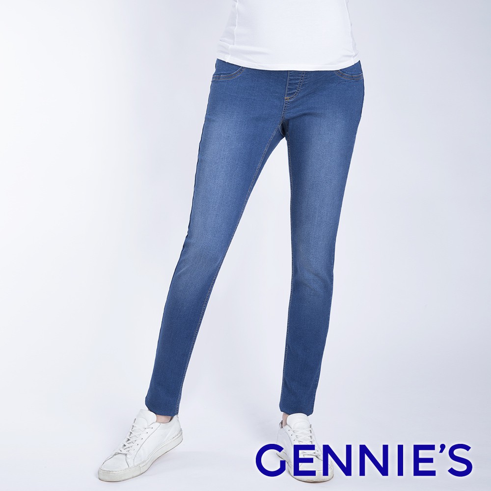 【Gennies 奇妮】彈力刷色窄管牛仔褲-淺藍(T4H18)