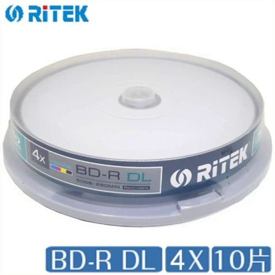 【Ritek錸德】BD-R DL 4X 10片桶裝 BD 光碟 藍光片 霧面