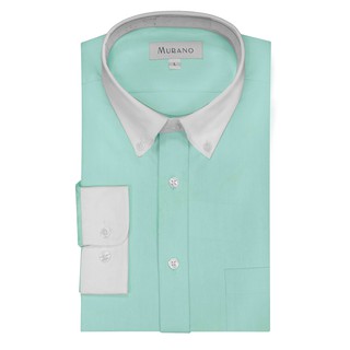 [MURANO]馬卡龍色系白領撞色長袖襯衫-湖水綠
