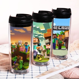 350ml Minecraft吸管杯瓶雙層塑料便攜杯咖啡奶茶杯保溫水杯