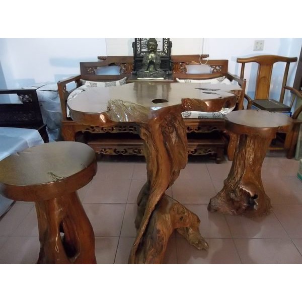 特價~整塊木天然柚木原木 高腳吧檯 吧台式 泡茶桌椅組 1桌4椅:特價:60000元!