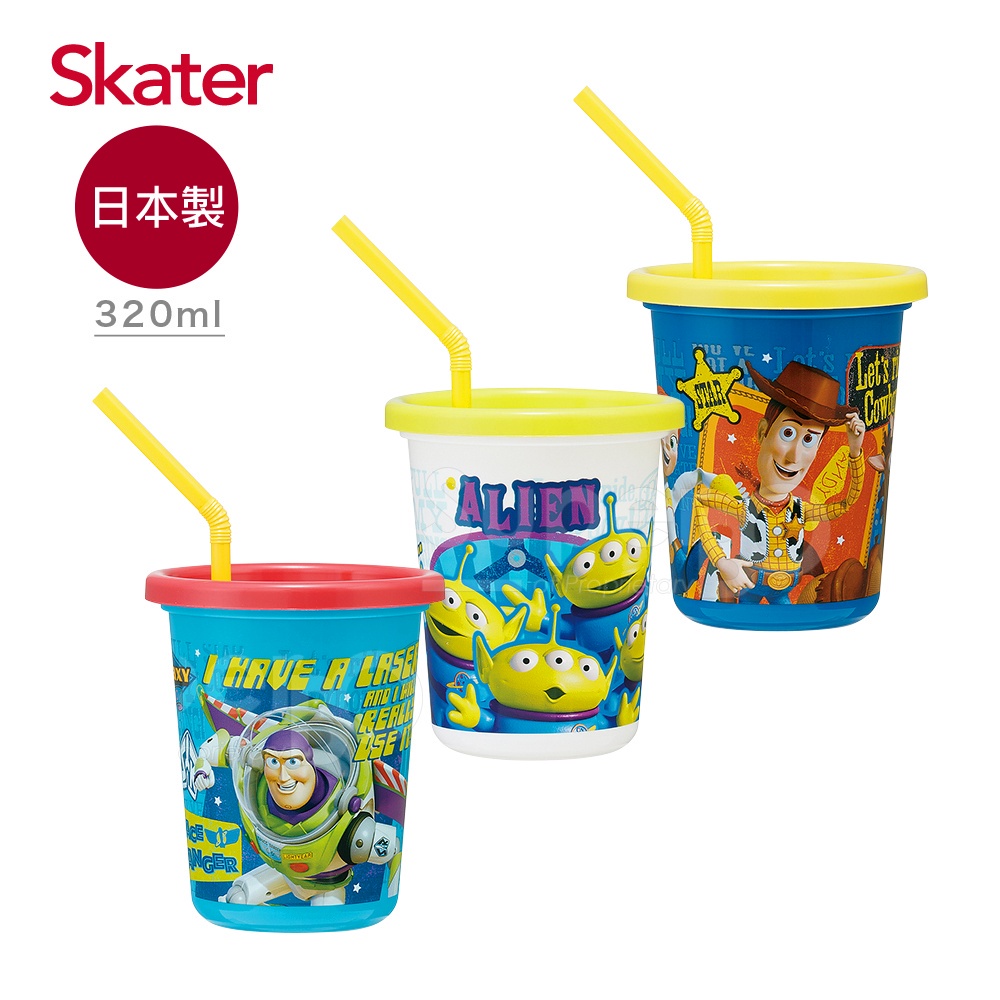 (日貨)Skater x迪士尼Disney系列 水杯/附蓋隨身杯/冷水杯/喝水杯(320ml)*3入套組(杯子*3+杯蓋*3+可拋棄式吸管3支)-玩具總動員Toy Story