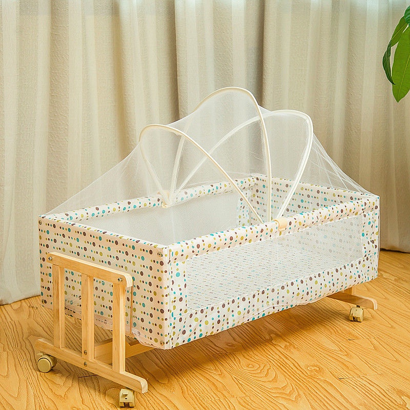 【嬰兒家居】加粗實木 嬰兒床 小搖床 便攜式 寶寶搖籃床 小童床可搖擺 0-2歲寶寶床