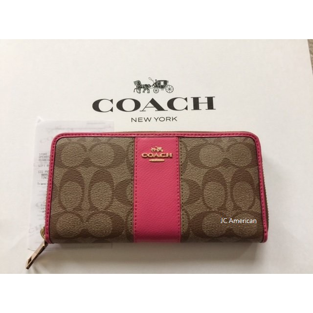 【美國JC】COACH 52859 似54630 經典C Logo 防刮皮革 拉鍊 玫瑰粉 長夾/皮夾  ~現貨
