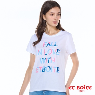 BLUE WAY ET BOîTE-箱子印花拼接色 FALL IN LOVE 圓領純棉短TEE(白)